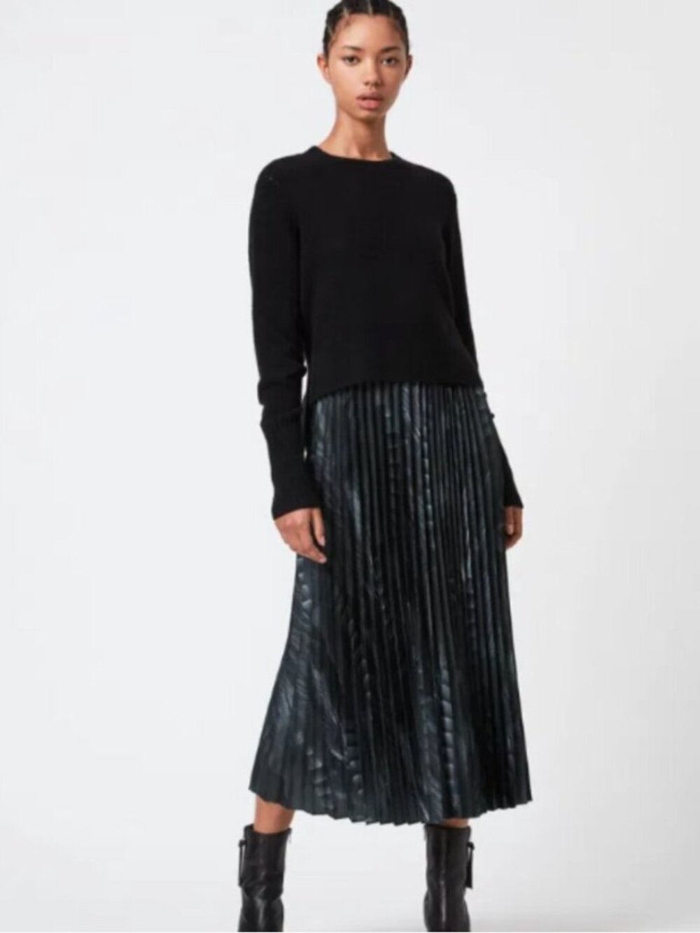 AllSaints | Leowa Viola Pleated Satin Midi Slip Dress Only - Picture 2 of 16